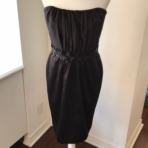 Badgley Mischka Beaded Waist Strapless Satin Dress